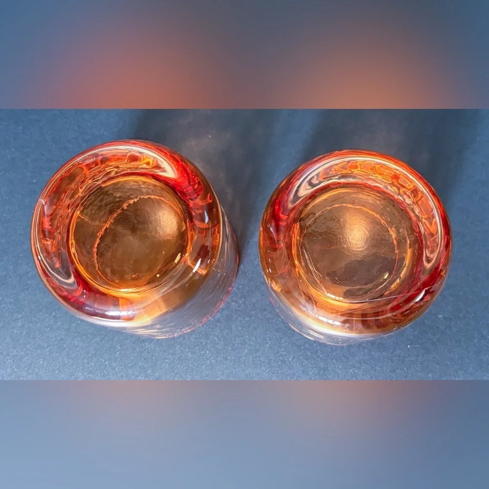 Orange Dimpled Glass Tea Light Candle Holders Retro Boho Hippie Goblin Core